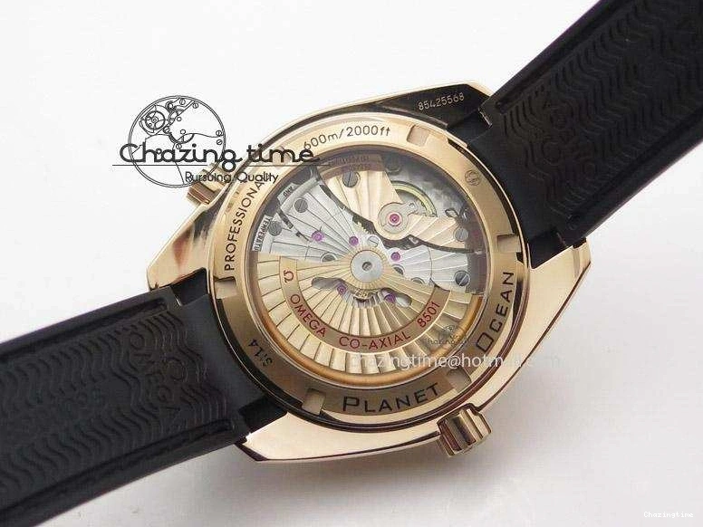 0418 Planet Ocean Professional Rose Gold Liquid Metal V6F 42mm On Black Rubber Strap A Vibrant 8266